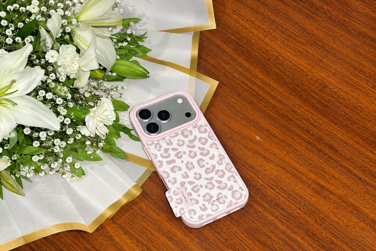 Pink leopard-print phone case with flowers, extended to desktop landscape ratio