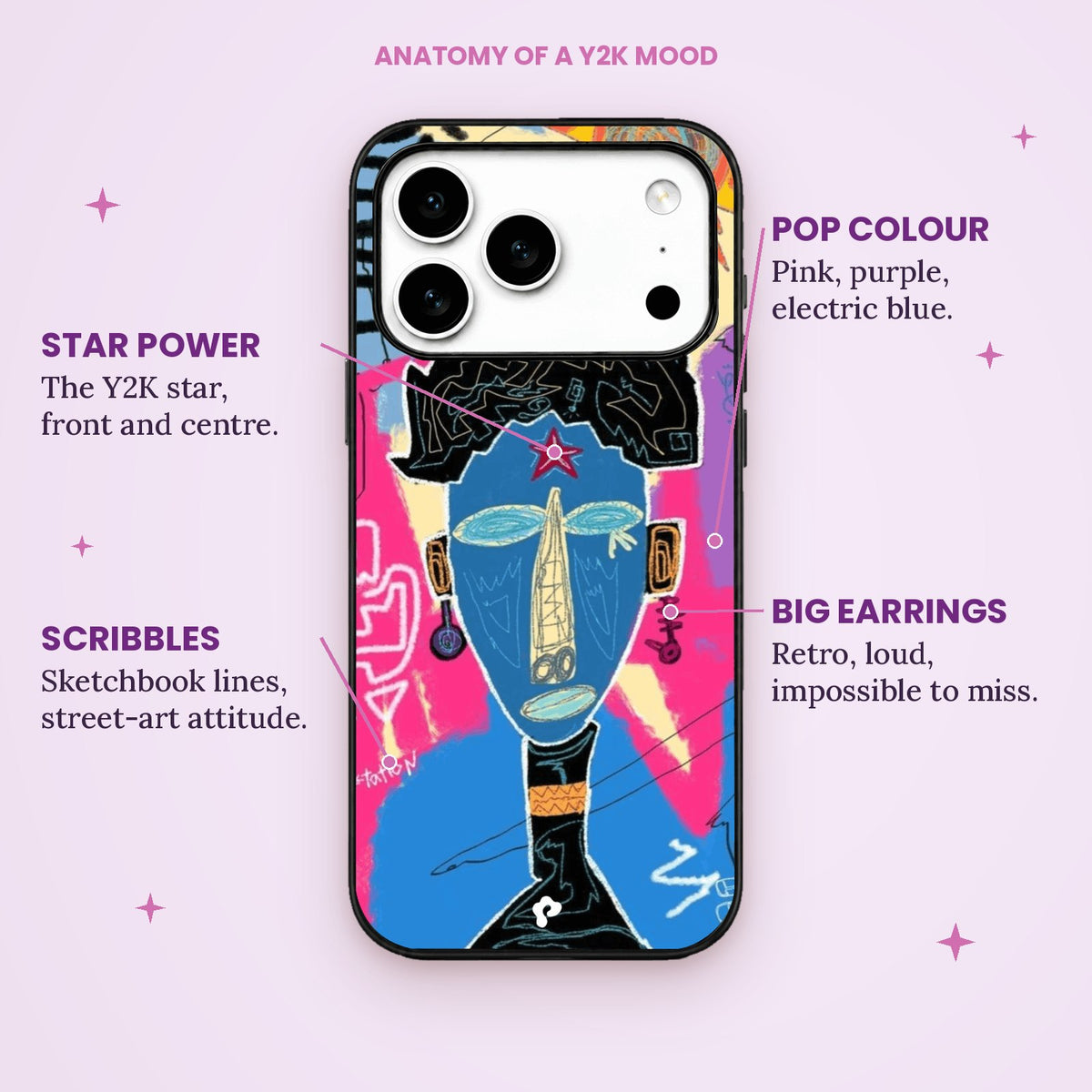 Y2K phone case from Pinnacle Case with a bold pop-art face design